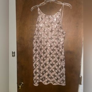Gold cocktail dress. Size L (8-10). Champagne sequins. Perfect condition